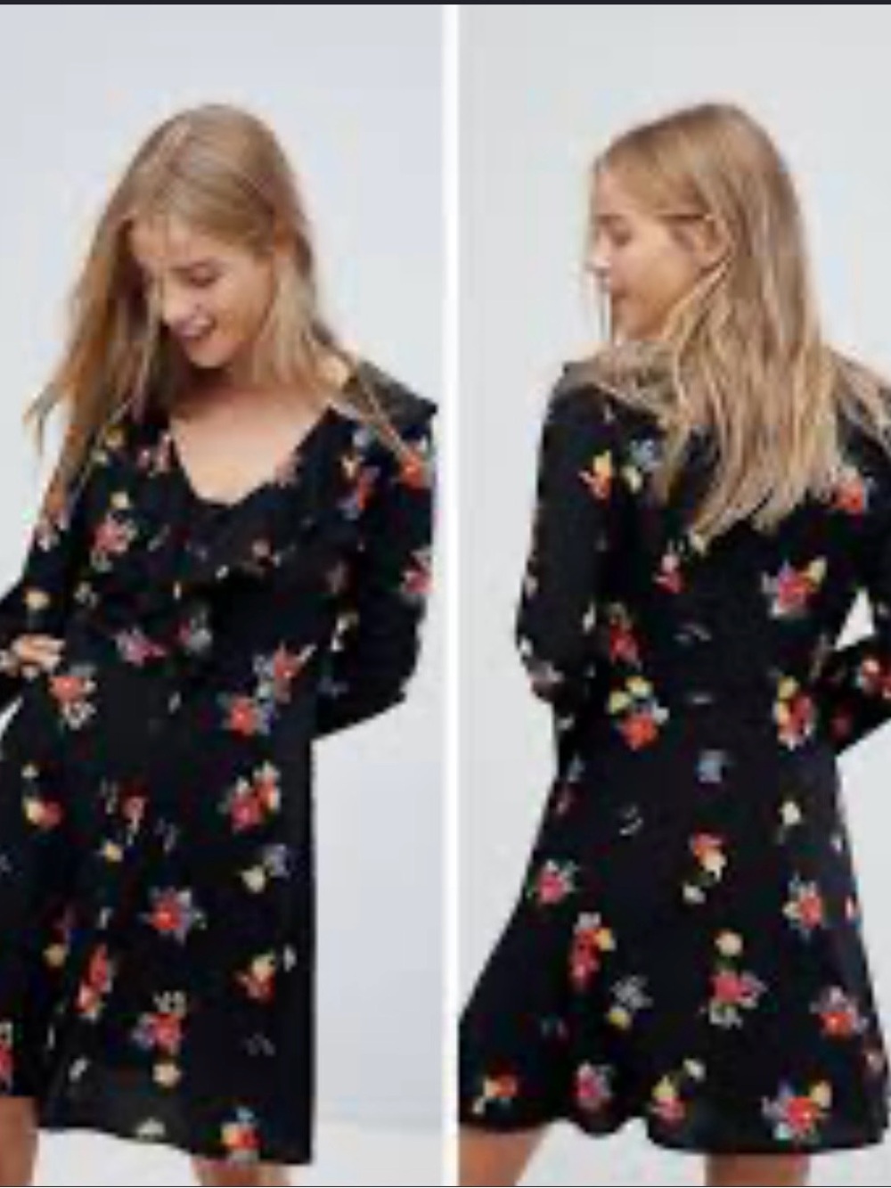 Nobody’s Child Black Floral Ruffle Button Bell Sleeve Mini Twee Cottagecore - Picture 2 of 10